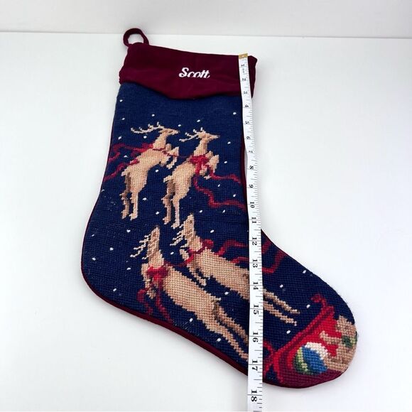 Vintage Wool Needlepoint Christmas Stocking Reindeer "Scott" - Picture 6 of 8